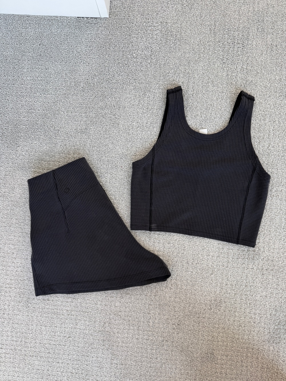 lululemon athletica Black Striped Crop Tank + Short Set
